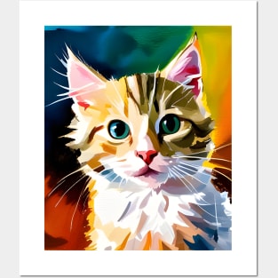 portrait of cute kitten in watercolor style Posters and Art